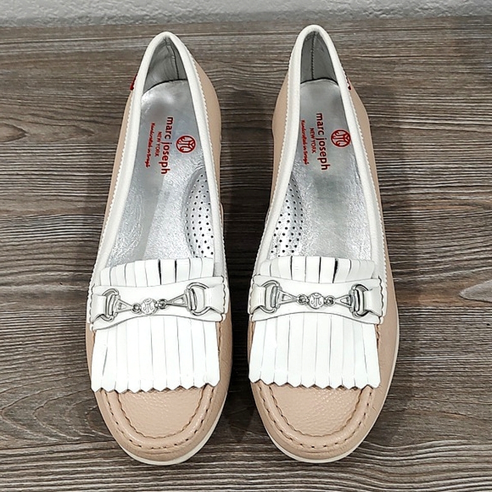 New Marc Joseph Leather Blush Pink & White Golf Driving Moccasins 11